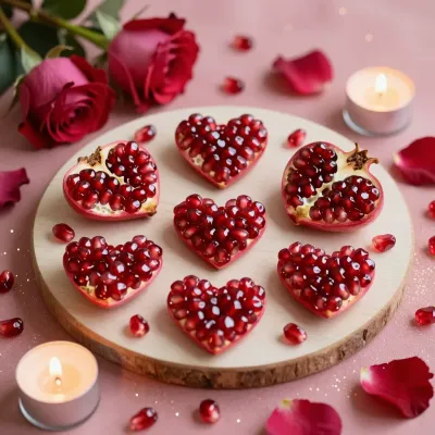 Heart-Shaped Pomegranate Slices on Romantic Board - Food - AI generated image