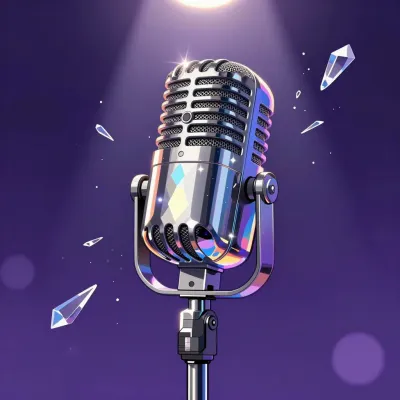 Glossy Chrome Microphone with Floating Crystals - Microphone - AI generated image