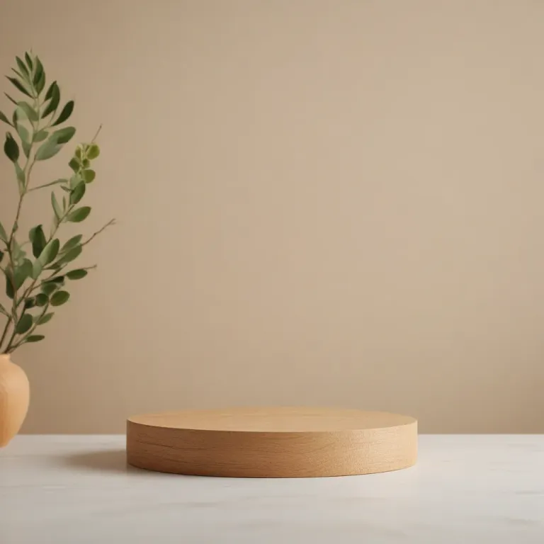 Round Wooden Pedestal on Marble Surface - Minimalism - AI generated image