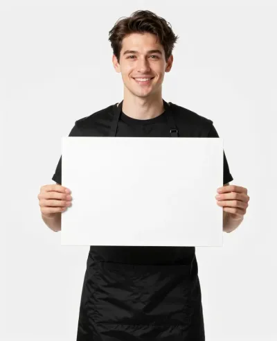 Chef Holding White Menu Board - People - AI generated image