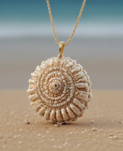 Coiled Shell Necklace on Beach - Jewelry - AI generated image