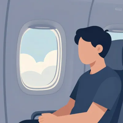 Young Man Relaxing in Airplane Window Seat - People - AI generated image