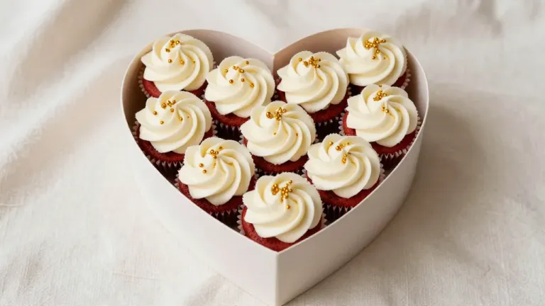 Red Velvet Cupcakes in Heart-Shaped Box - Food - AI generated image