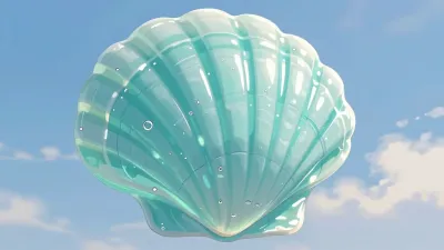 Translucent Blue Glass Seashell Floating in Sky - Seashell - AI generated image