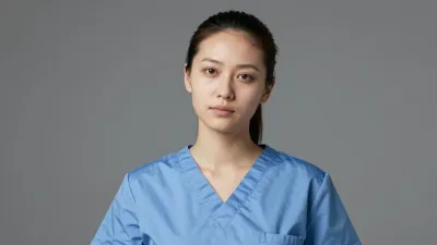 Calm Nurse in Light Blue Scrubs - Portrait - AI generated image