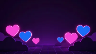 Neon Hearts and Clouds in Cyberpunk Sky - Background - AI generated image