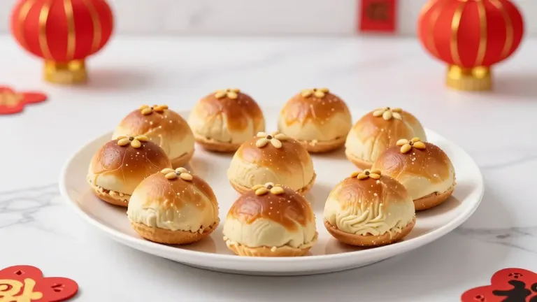 Golden Pastry Balls Festive Display - Food - AI generated image