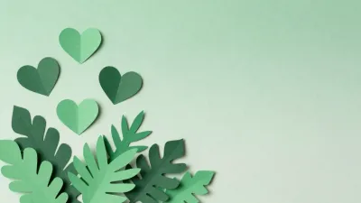 Paper Hearts and Leaves in Soft Green Gradient - Stationery - AI generated image