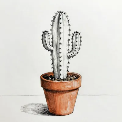 Cactus in Terracotta Pot with Star-Shaped Spines - Plant - AI generated image