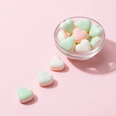 Heart-Shaped Mints in Glass Bowl - Food - AI generated image