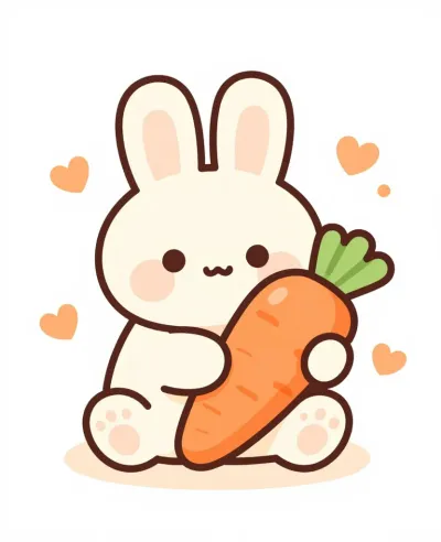 Cute Bunny Holding Carrot with Hearts - Animals - AI generated image