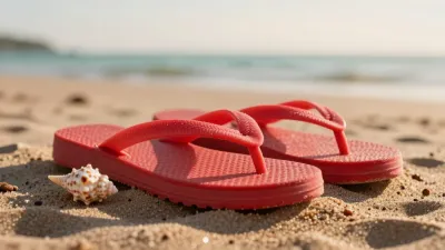 Red Flip-Flops on Sandy Beach - Beach - AI generated image