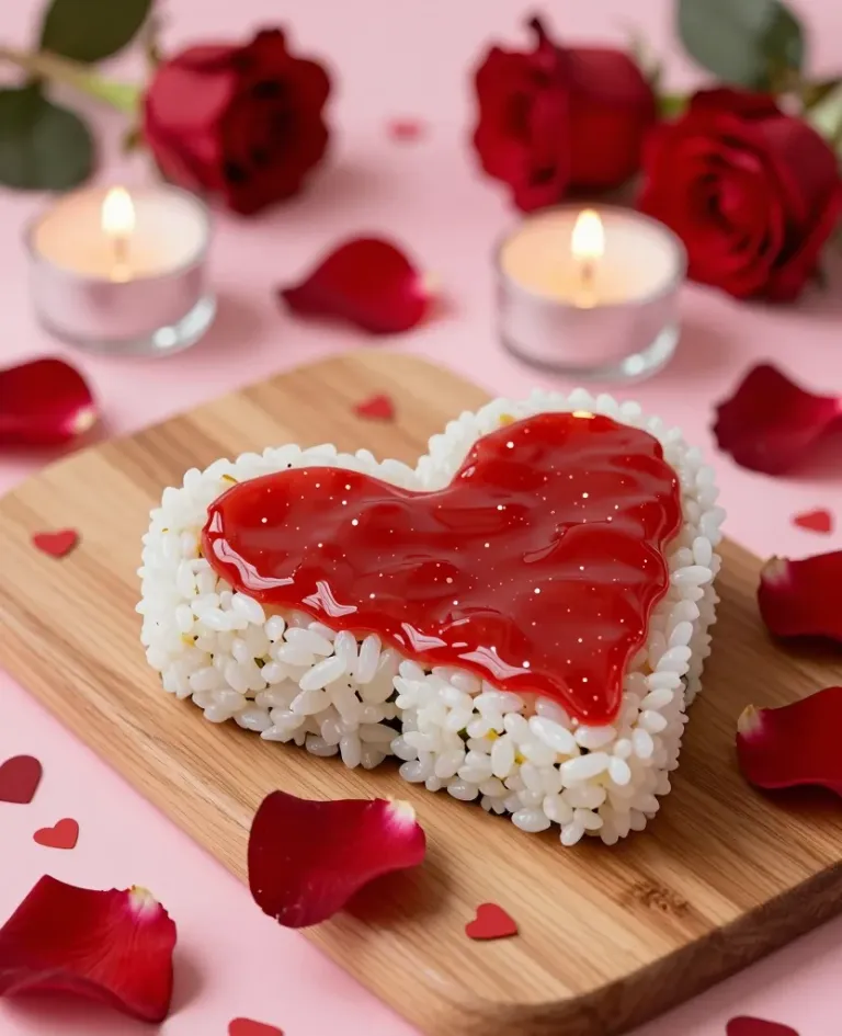 Heart-Shaped Sushi Roll with Red Sauce - Food - AI generated image
