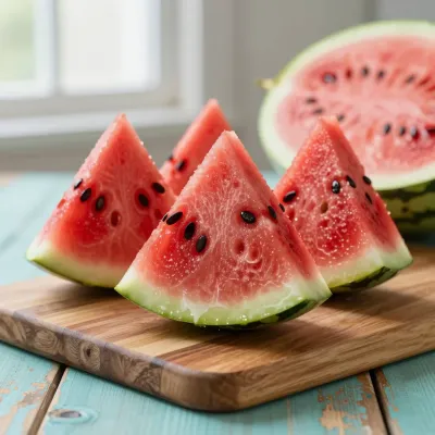 Watermelon Wedges on Wooden Board - Food - AI generated image