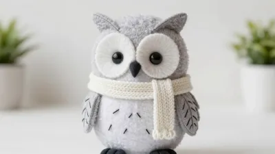 Plush Owl with Cream Scarf Cozy Setting - Plush - AI generated image
