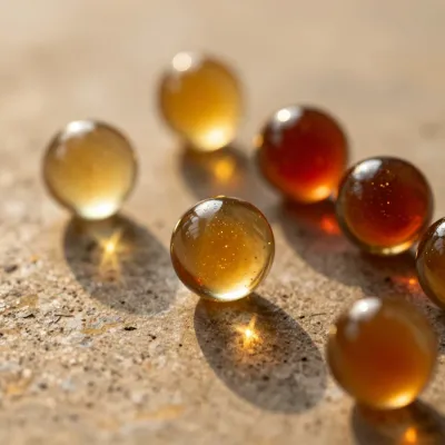 Glass Marbles Reflecting Golden Hour Sunlight - Still Life - AI generated image
