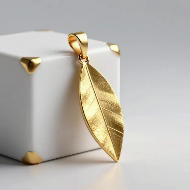 Gilded Leaf Pendant Etched with Soft Light - Jewelry - AI generated image
