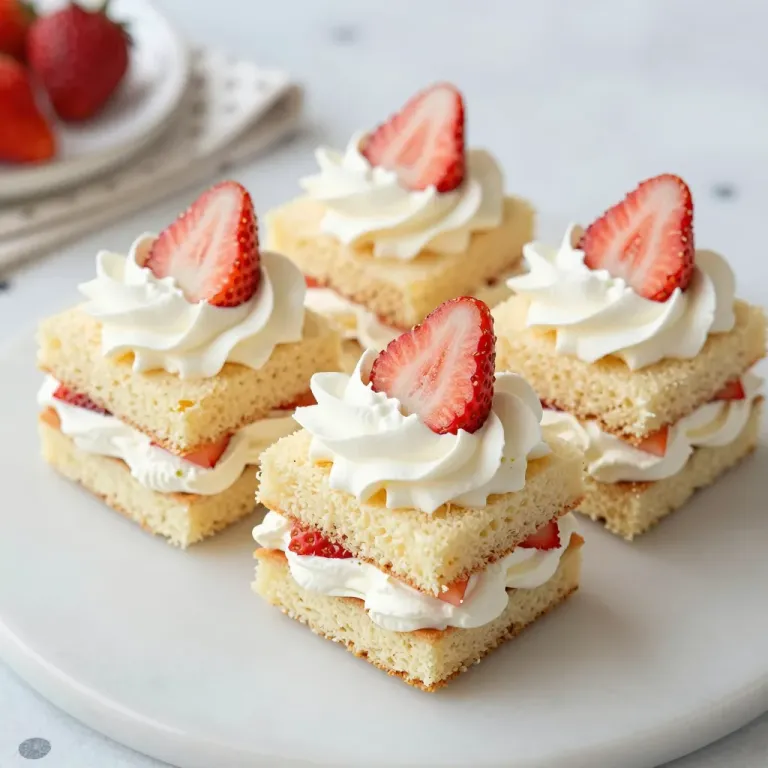 Strawberry Shortcake Squares with Whipped Cream - Food - AI generated image