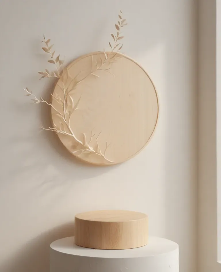 Light Wood Circle with Botanical Branch - Furniture - AI generated image