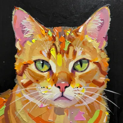 Tabby Cat Headshot in Layered Paint - Animal - AI generated image