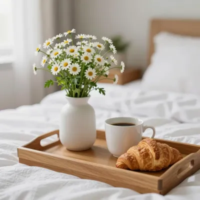 Breakfast Tray with Coffee and Croissant - Food - AI generated image