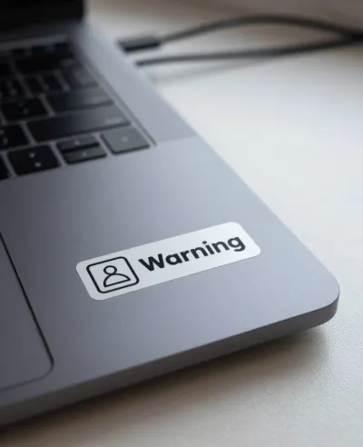 Laptop with Warning Sticker - Technology - AI generated image