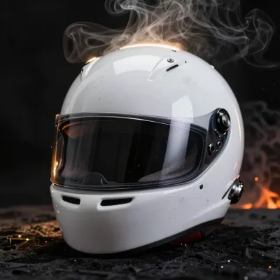 Charred Racing Helmet with Smoke - Automotive - AI generated image