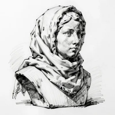 Bust of a Woman with Patterned Headscarf - Portrait - AI generated image