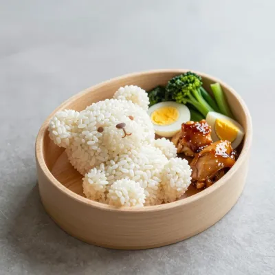 Rice Bear Bento Box with Vegetables and Chicken - Food - AI generated image