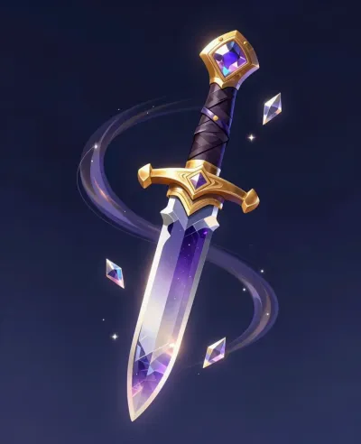 Arcane Crystal Dagger Gleaming in Starry Night - Weapon - AI generated image