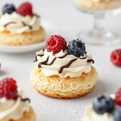 Cream Puff with Whipped Cream and Berries - Food - AI generated image