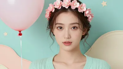 Flower-Crowned Model in Mint Sweater - Fashion - AI generated image