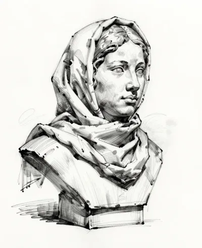 Bust of a Traveler in Patterned Headscarf - Portrait - AI generated image