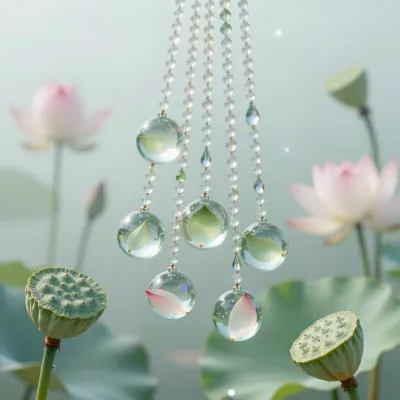 Crystal Beads with Lotus Flowers - Jewelry - AI generated image