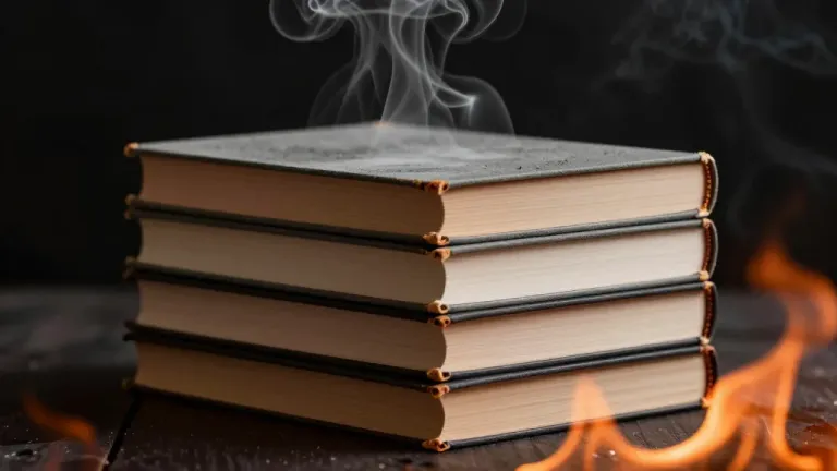 Charred Book Stack in Flames - Fire - AI generated image