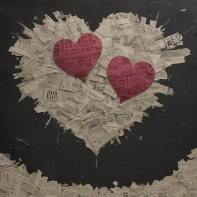 Crumpled Newspaper Hearts Symmetry - Art - AI generated image