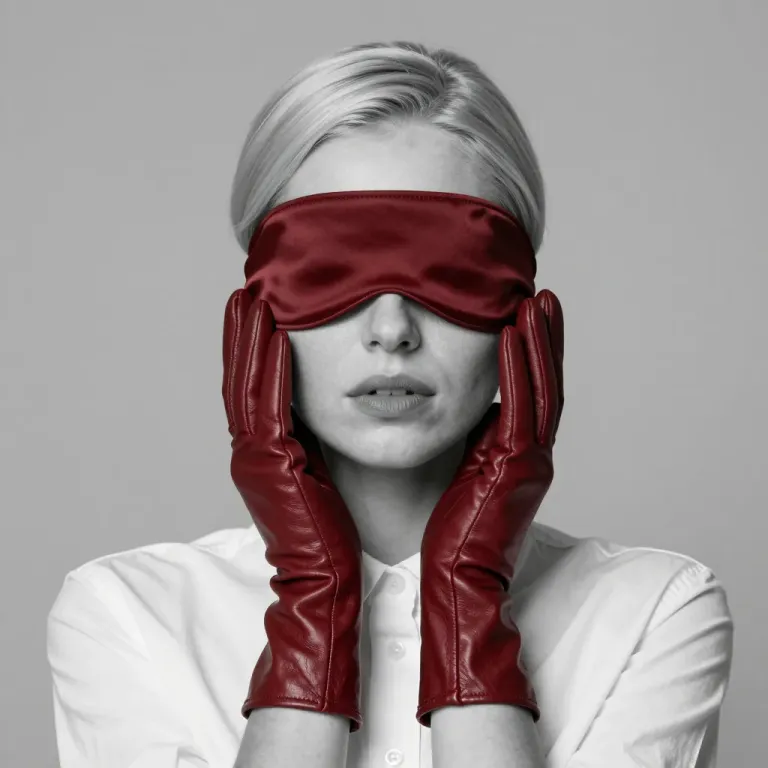 Blindfolded Figure with Crimson Leather Gloves - Fashion - AI generated image