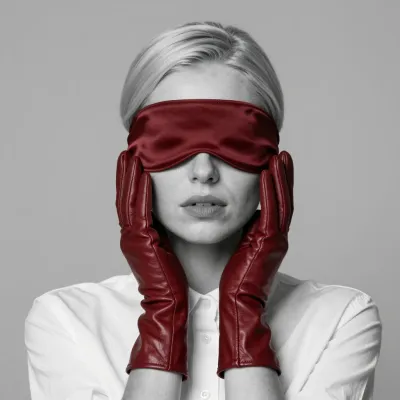 Blindfolded Figure with Crimson Leather Gloves - Fashion - AI generated image