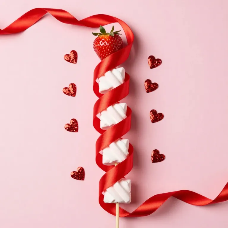 Strawberry on Ribbon Skewer with Hearts - Food - AI generated image