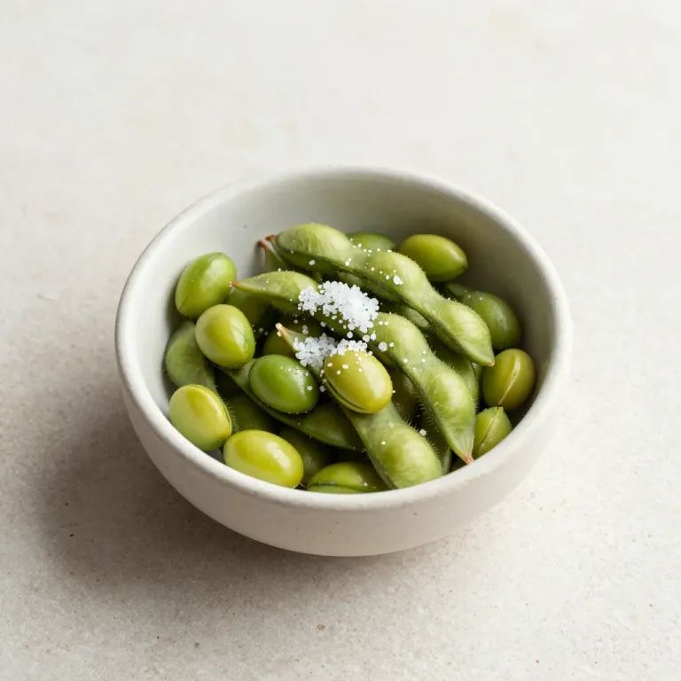 Edamame Beans in Ceramic Bowl with Salt - Food - AI generated image