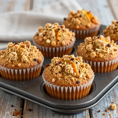Pumpkin Spice Muffins in Dark Metal Tin - Bakery - AI generated image