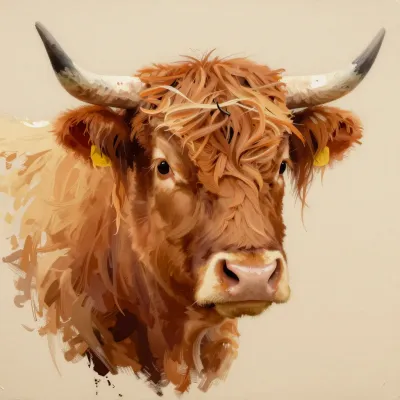Highland Calf Fluffy Face Direct Gaze - Animal - AI generated image