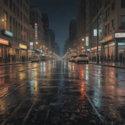 Wet Street Reflecting Neon at Night - Urban - AI generated image