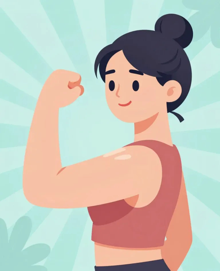 Woman Flexing Bicep in Crop Top with Teal Sunburst Background - Portrait - AI generated image
