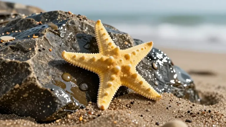 Starfish Resting on Wet Rock by Ocean - Marine Life - AI generated image