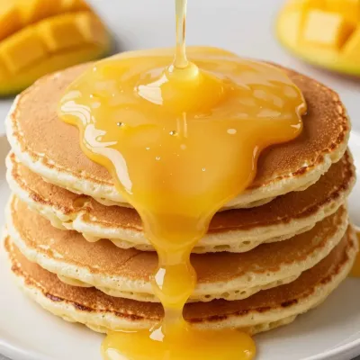 Golden Pancakes with Mango Puree Sauce - Food - AI generated image