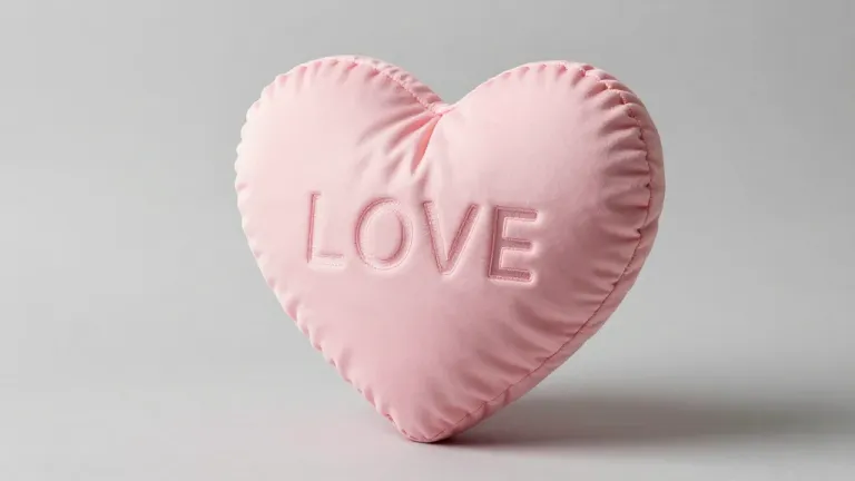 Pink Heart-Shaped Cushion with Embroidered Love - Decor - AI generated image