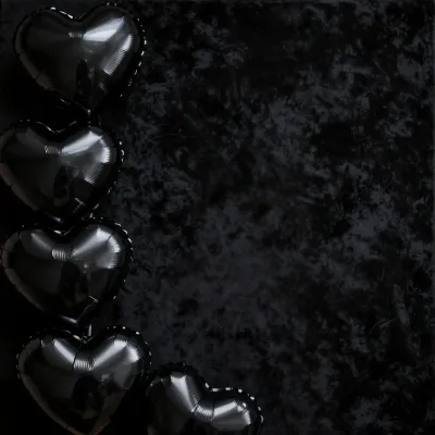 Metallic Heart Balloons Reflective on Dark Background - Event - AI generated image