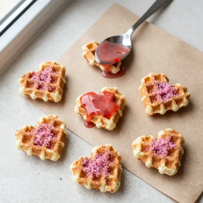 Heart-Shaped Waffles with Pink Sugar Sprinkles - Food - AI generated image