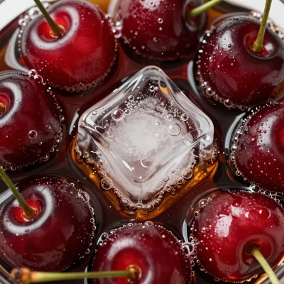Cherries and Ice Cube in Cola Glass - Food - AI generated image
